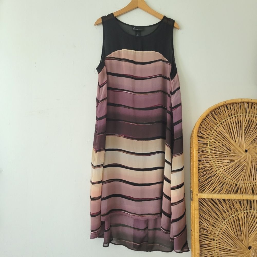 Lane Bryant High Low Striped Dress 18/20 Sleeveless Ombre Purple Black Plus Size